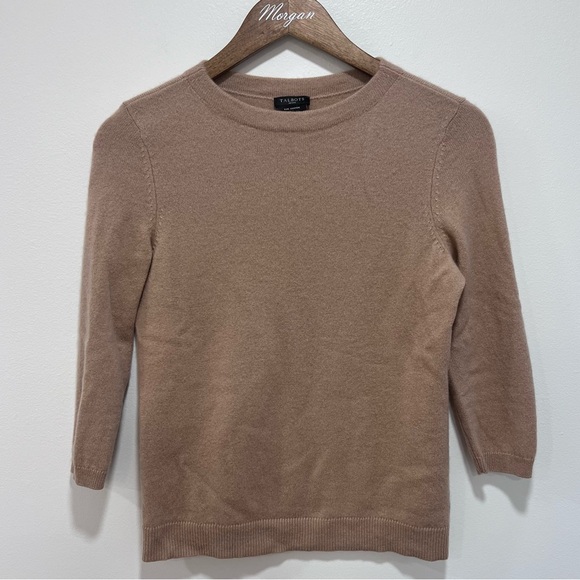Talbots Sweaters - Talbots Pure Cashmere Crew Neck Sweater in Camel, 3/4 Sleeve, Petite Med